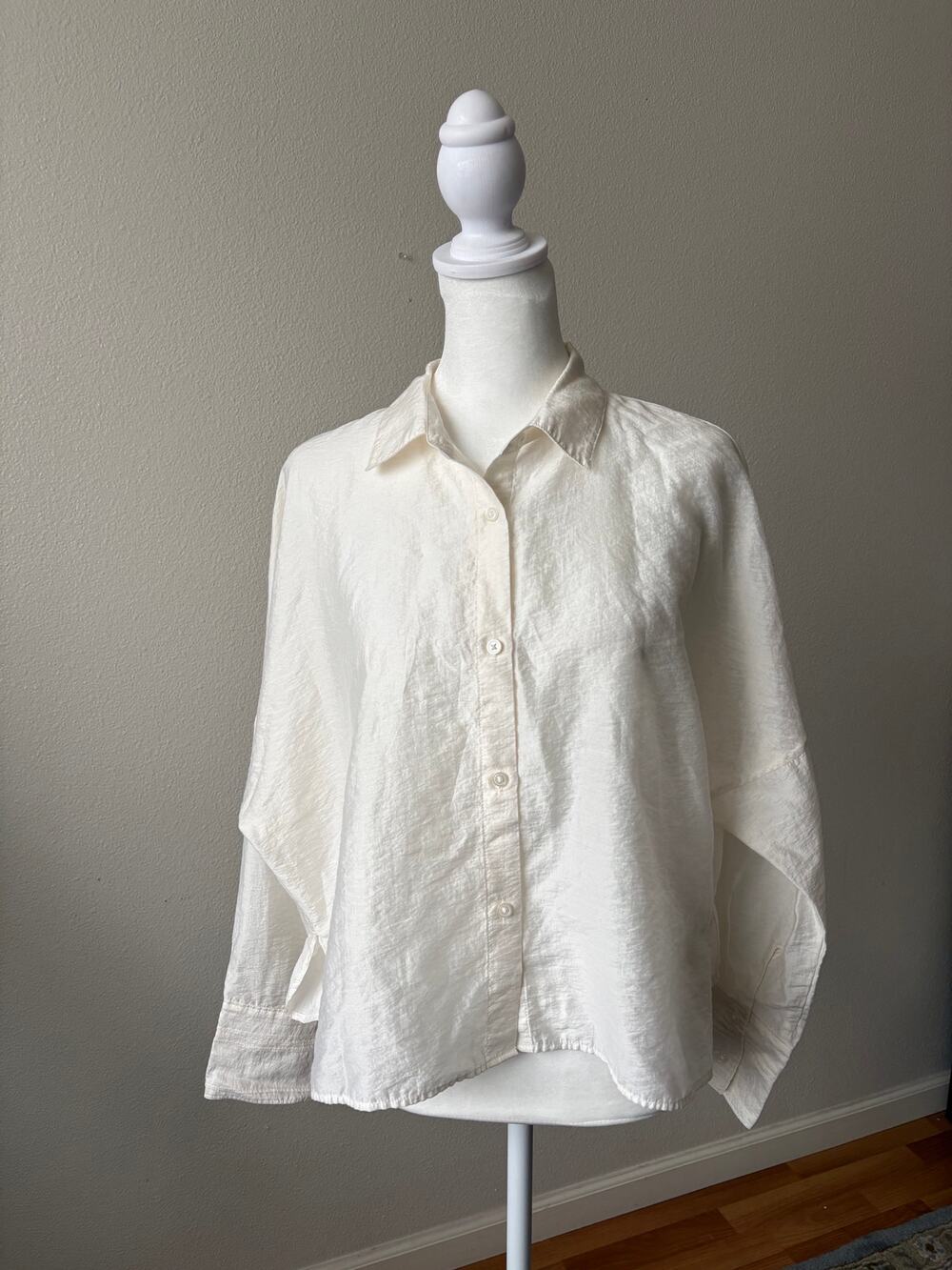 PLST Ivory Oversized Button Front Blouse S Dolman Batwing Sleeve Relaxed Shirt